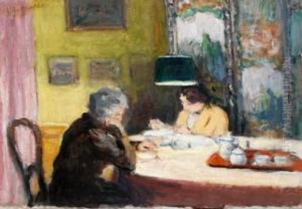 Scene D'interieur, La Lecture Oil Painting by Albert Andre