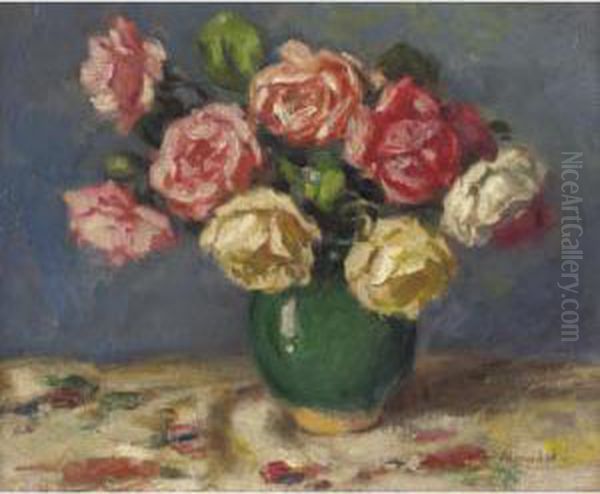 Vase De Roses Oil Painting by Albert Andre