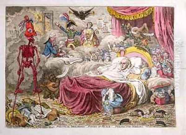 Political Dreamings Visions of Peace Perspective Horrors Oil Painting by James Gillray