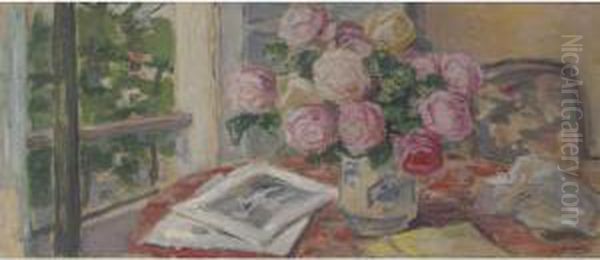 Bouquet De Roses Pour Un Projet De Decoration Oil Painting by Albert Andre