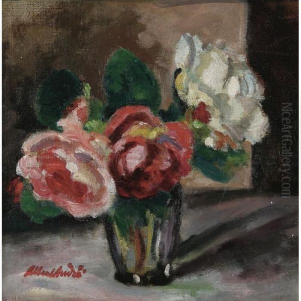 Bouquet De Roses Oil Painting by Albert Andre