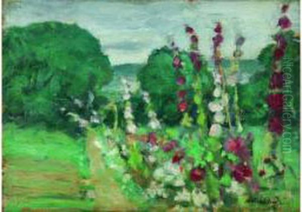  Paysage Aux Roses Tremieres  Oil Painting by Albert Andre