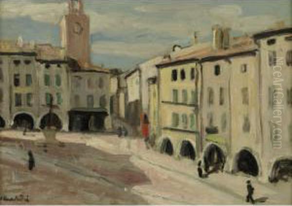 Place Du Marche A Bagnols Sur Ceze Oil Painting by Albert Andre