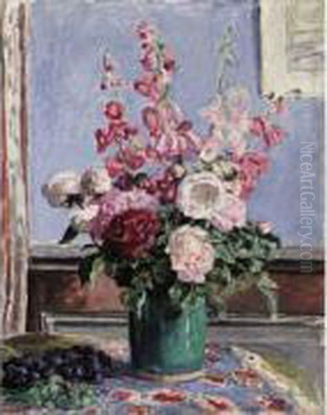 Bouquet De Roses Et Digitales Oil Painting by Albert Andre