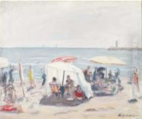 La Plage Du Grau Du Roi Oil Painting by Albert Andre