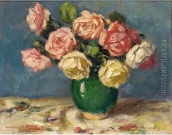 Vase De Roses Oil Painting by Albert Andre