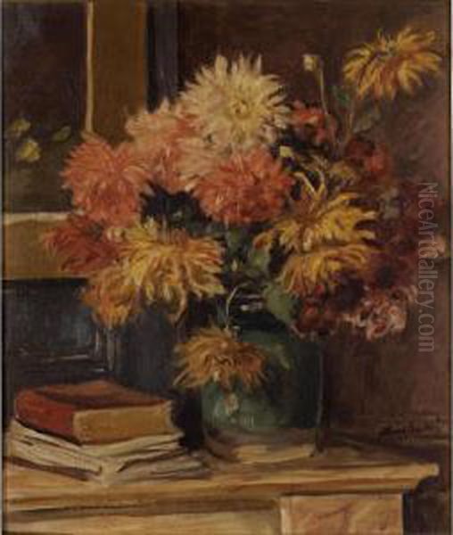 Vase De Dahlias Oil Painting by Albert Andre