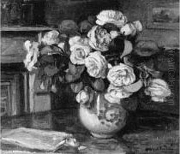 Bouquet De Roses Dans Un Vase Oil Painting by Albert Andre