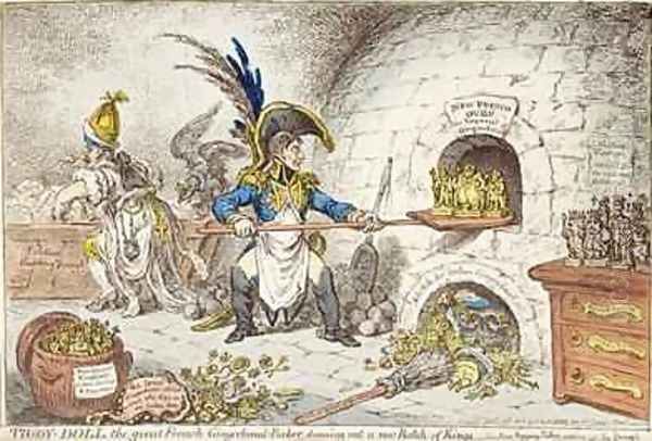 Tiddy Doll the Great French Gingerbread Maker Drawing Out a New Batch of Kings His Man Hopping Talley Mixing Up the Dough Oil Painting by James Gillray