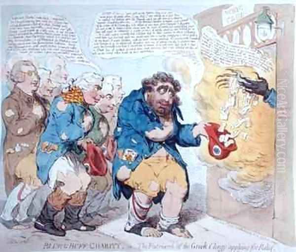 Blue and Buff Charity or The Patriarch of the Greek Clergy applying for Relief Oil Painting by James Gillray