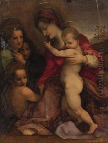 Madonna Con Bambino, San Giovannino E Angeli Oil Painting by Andrea Del Sarto