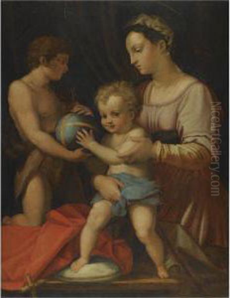 Madonna And Child With The Young St John The Baptist, 'the Borgherini Holy Family' Oil Painting by Andrea Del Sarto