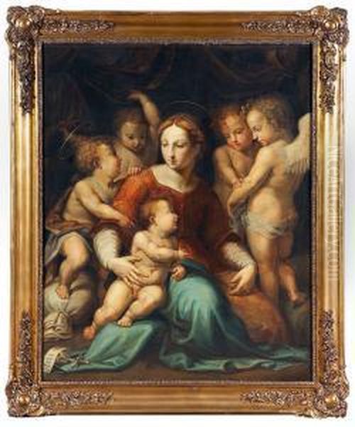 Madonna Mit Drei Engeln Oil Painting by Andrea Del Sarto