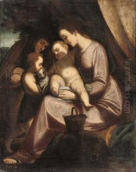 The Madonna And Child With The Infant Saint John The Baptist Andsaint Anne Oil Painting by Andrea Del Sarto