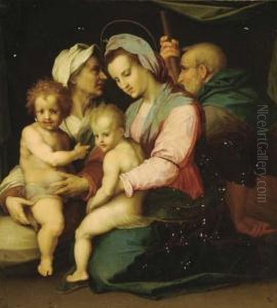 The Holy Family With Elizabeth And Infant Saint John Oil Painting by Andrea Del Sarto