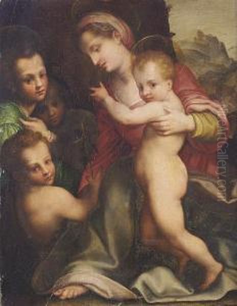 The Madonna And Child With The Infant Saint John The Baptist And Angels Oil Painting by Andrea Del Sarto