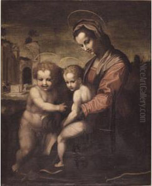 The Madonna And Child With Saint John The Baptist In A Landscape Oil Painting by Andrea Del Sarto