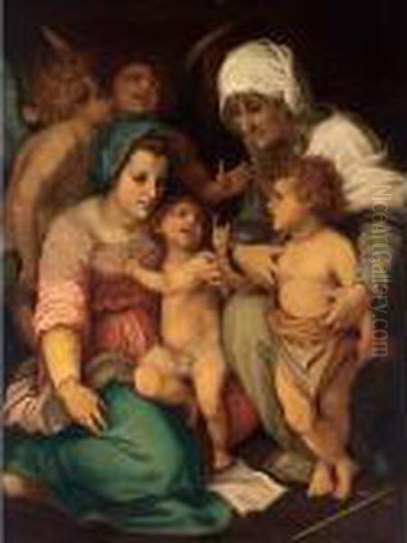 The Madonna And Child Together With St. Anne And St. John And Two Angels Oil Painting by Andrea Del Sarto