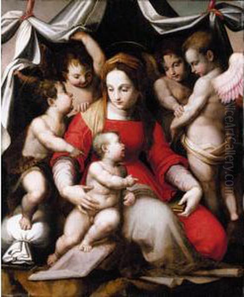 Madonna Of Humility With The 
Infant St. John The Baptist And Three Angels ('the Corsini Madonna') Oil Painting by Andrea Del Sarto