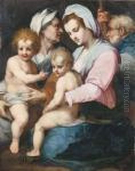 The Holy Family With Saint Elizabeth And The Infant Saint John Thebaptist Oil Painting by Andrea Del Sarto