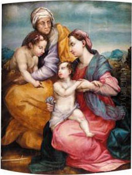 The Madonna And Child With Saint Anne And Saint John The Baptist Oil Painting by Andrea Del Sarto