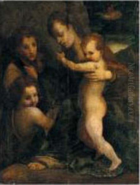 The Madonna And Child, With The Infant Saint John And Two Angels Oil Painting by Andrea Del Sarto