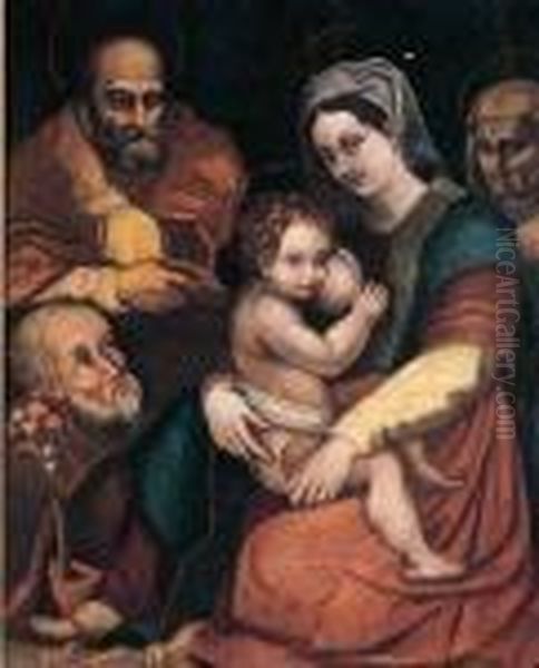 Sacra Famiglia Con Sant'anna E San Giovacchino Oil Painting by Andrea Del Sarto