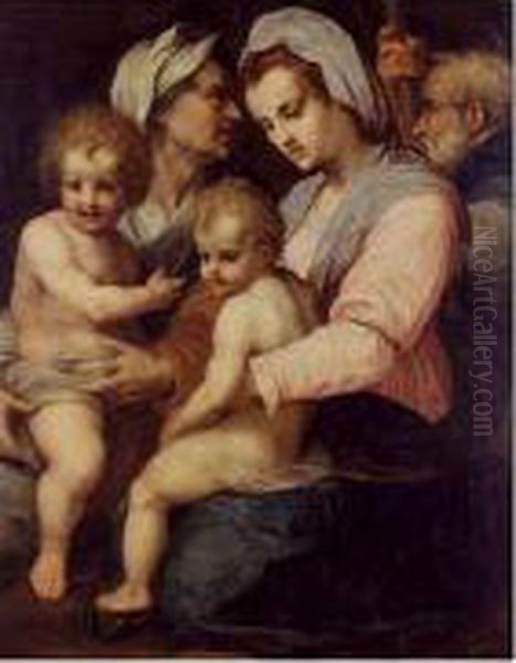 The Holy Family With Saint Elisabeth And The Infant Saint John The Baptist Oil Painting by Andrea Del Sarto