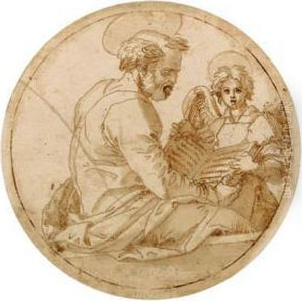 Saint Matthew: Design For Embroidery Oil Painting by Andrea Del Sarto