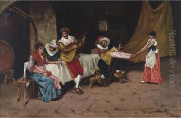 Cavaliers And Maidens In A Tavern Dancing Oil Painting by Federico Andreotti