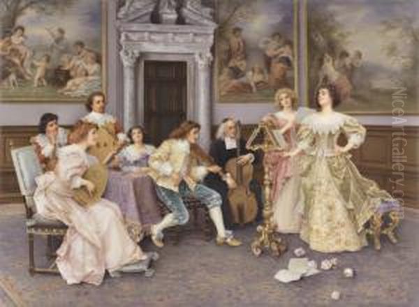 Placa De Porcelana Com Cena De Concerto Oil Painting by Federico Andreotti