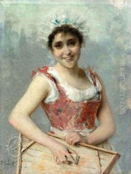 A Younglaundress With A Washboard Oil Painting by Federico Andreotti