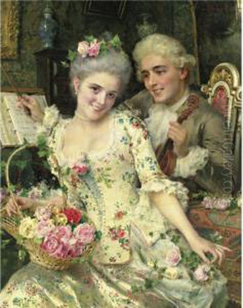 A New Basket Of Flowers Oil Painting by Federico Andreotti