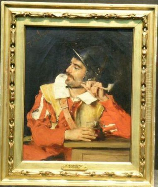 Dashing Cavalier Smoking Pipe Oil Painting by Federico Andreotti