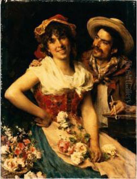 Il Corteggiamento Della Giovane Fioraia Oil Painting by Federico Andreotti