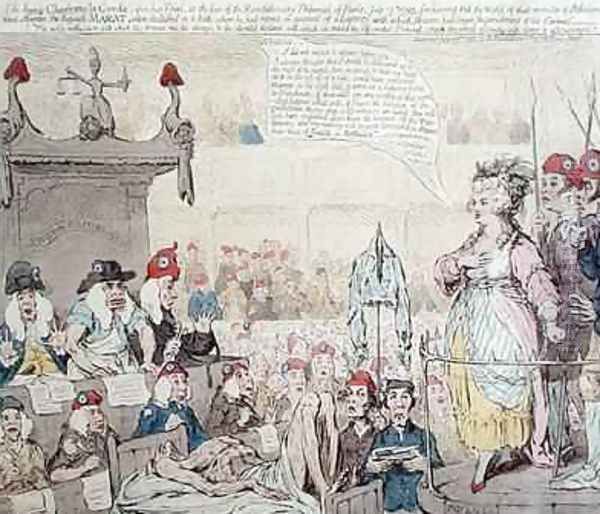 The heroic Charlotte la Corde 1768-93 upon her Trial at the Revolutionary Tribunal of Paris Oil Painting by James Gillray