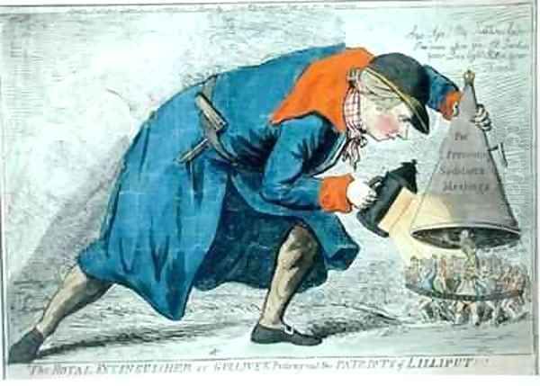 The Royal Extinguisher or Gulliver Putting Out the Patriots of Lilliput Oil Painting by James Gillray