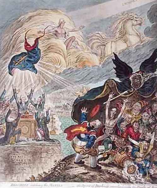 Disciples catching the Mantle the Spirit of Darkness overshadowing the Priests of Baal Oil Painting by James Gillray