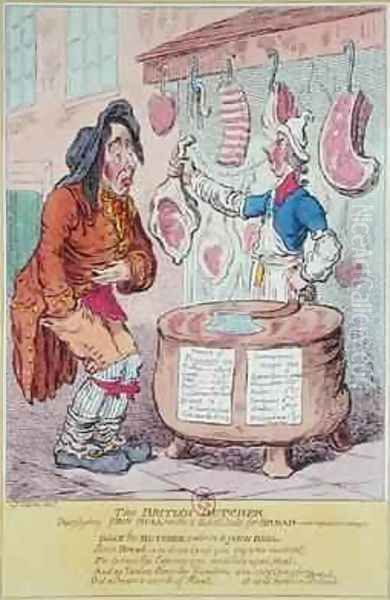 The British Butcher supplying John Bull with a substitute for bread Oil Painting by James Gillray