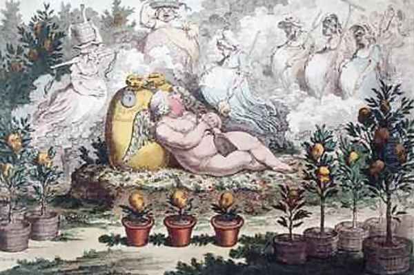 The Orangerie or The Dutch Cupid reposing After the Fatigues of Planting Oil Painting by James Gillray