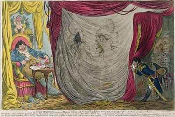 Ci devant Occupations or Madame Talian and the Empress Josephine Dancing Naked before Barrass in the Winter of 1797 Oil Painting by James Gillray