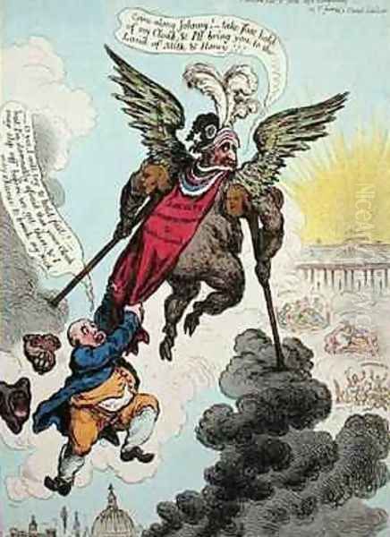 Le Diable Boiteux or The Devil upon Two Sticks Conveying John Bull to the Land of Promise Oil Painting by James Gillray