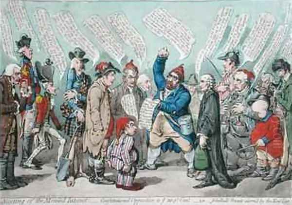 Meeting of the Monied Interest Constitutional Opposition to 10 percent or John Bulls Friends alarmd by the New Tax Oil Painting by James Gillray