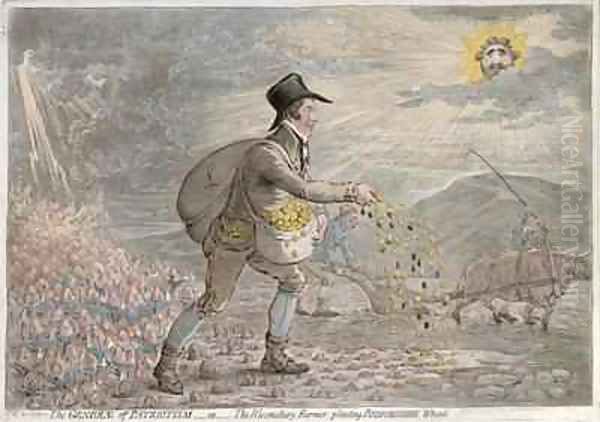 The Generae of Patriotism or The Bloomsbury Farmer planting Bedfordshire Wheat Oil Painting by James Gillray