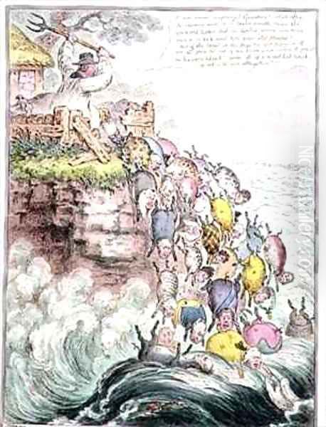 The Pigs Possessed or the Broad bottomed Litter running headlong into the Sea of Perdition Oil Painting by James Gillray