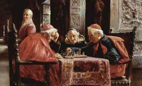 Chess Game (La partida de ajedrez) Oil Painting by Jose Gallegos Y Arnosa