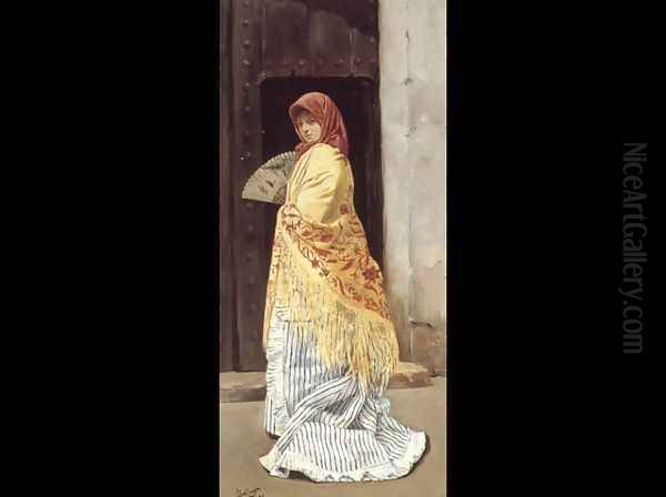 The Yellow Shawl Oil Painting by Jose Gallegos Y Arnosa