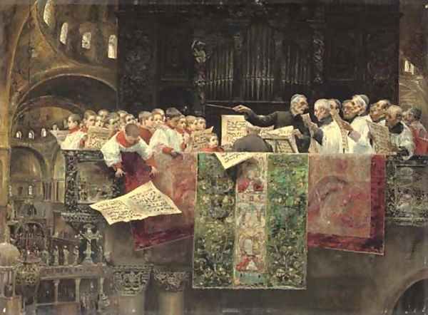 The choir of St. Mark's, Venice Oil Painting by Jose Gallegos Y Arnosa