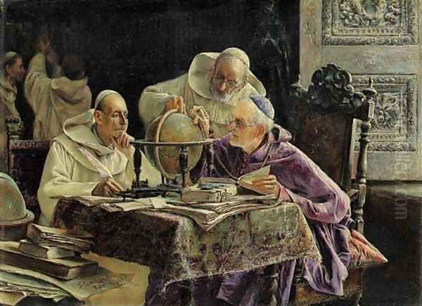 Studying the globe Oil Painting by Jose Gallegos Y Arnosa