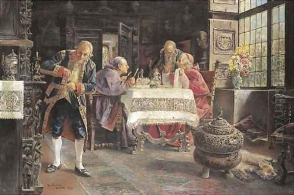 The midday feast Oil Painting by Jose Gallegos Y Arnosa